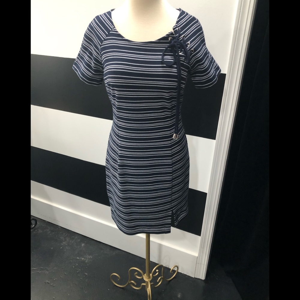NWT Neiman Marcus Navy White Striped Dress